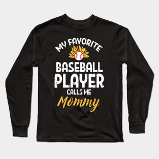 Womens My Favorite Baseball Player Mommy Sunflower Mom Mama Women Long Sleeve T-Shirt